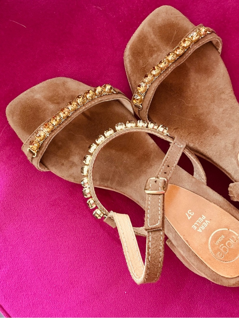 leather suede brown sandals with crystal stones size 7 - Picture 4 of 9